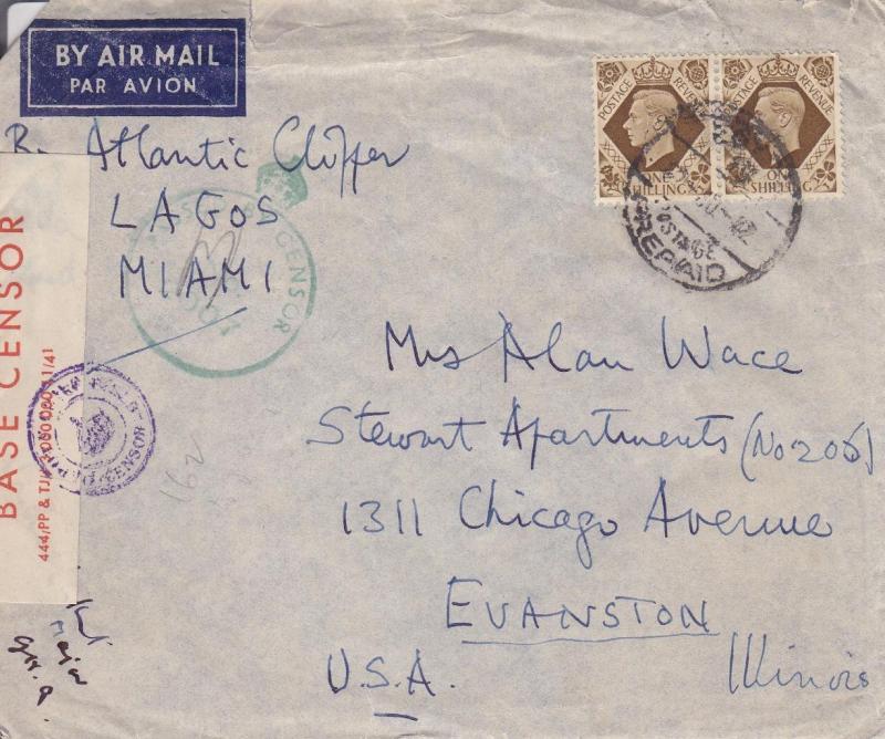 British Forces, Egypt to Evanston, IL, via Lagos & Miami, 1942 (M2507)