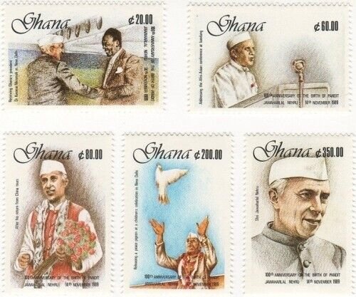 Ghana 1990 - Prime Minister Nehru - Set of 5 Stamps - Scott #1190-4 - MNH