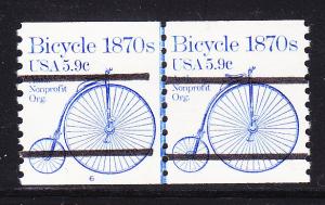 Bicycle 1870's 5.9c Precancel Bars Scarce Coil Line Pair Plate Nr.-6 VF/NH