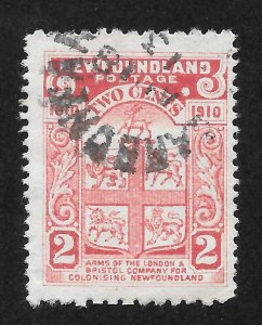 Newfoundland Scott 88a Used - 1910 2c Arms of the L&B Co, Perf 12x14 - SCV $0.85