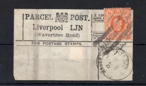 EDWARD VII 4d ORANGE USED ON PARCEL POST LABEL