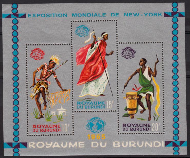 XG-A207 BURUNDI - Costumes, 1965 New York Philatelic Expo Silver MNH Sheet