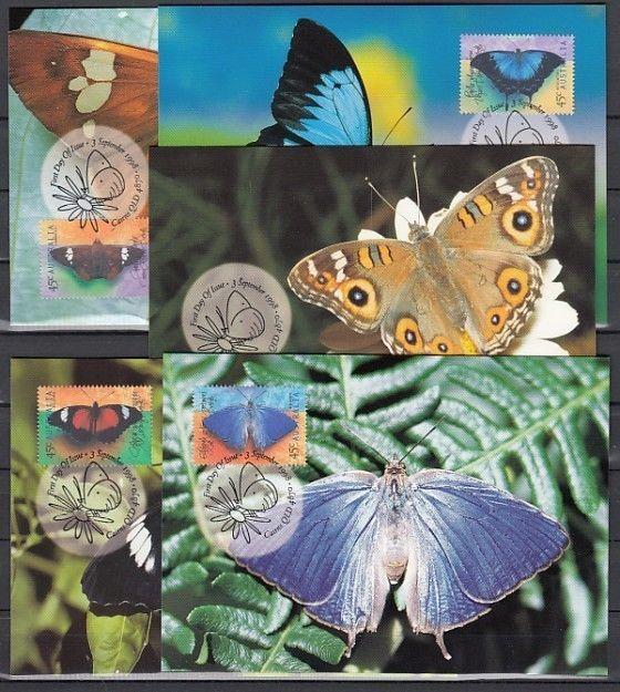 Australia, Scott cat. 1690-1694. Butterfly issue on Max. Cards.