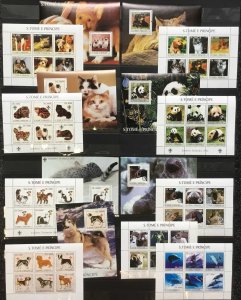 Uu0674 2003 S. Tome & Principe Animals Cats Dogs #2112-66 Michel 170В‚¬ 7+9 Mnh