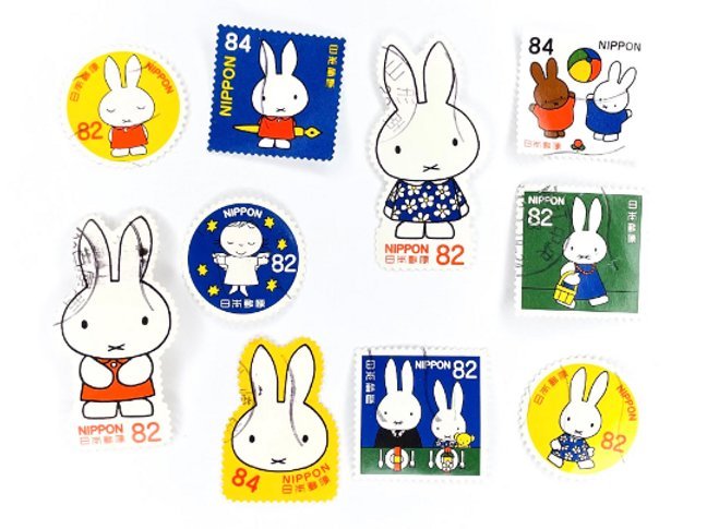 10 x Miffy, used, Japanese postage stamps - off paper