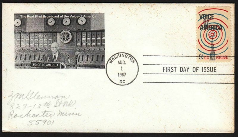 1967 Voice of America Sc 1329 FDC unknown cachet, pencil addr