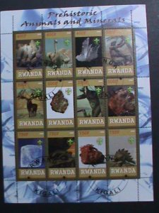 RWANDA-2009- WORLD FAMOUS MINERIALS & PREHISTORY ANIMALS CTO SHEET VERY FINE