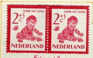 NETHERLANDS; 1950 early Child Welfare issue Mint hinged Pair 2c.