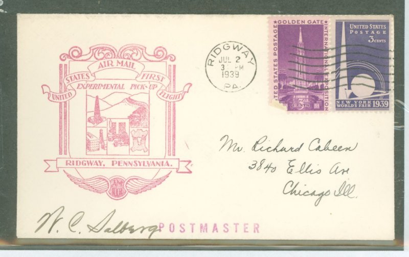 US  1939 Ridgway PA cover, PM signed