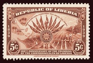 LIBERIA Scott #278 1940 Liberia 100th Anniv., country seal unused OG VLH