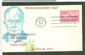 US 992 1953 Dwight D. Eisenhower first inauguration cover, unaddressed + cachet from an unknown publisher