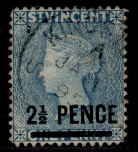 ST. VINCENT QV SG49, 2½d on 1d milky blue, FINE USED. Cat £15. CDS