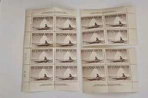Canada  1955 Eskimo Hunter  #351 MS Of #3 Plate Blocks MNH