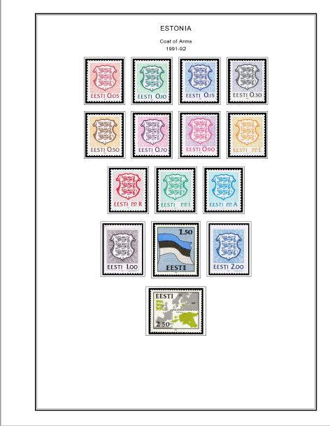 COLOR PRINTED ESTONIA 1918-2010 + 2011-2018 STAMP ALBUM PAGES (103 ill. pages)