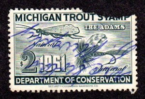 USA Michigan Trout Stamp,  CAT# MIT-14 Cat = $ 10.00, used, Lot 220333 -02