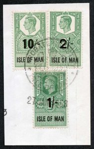 Isle of Man KGVI 10/- 2/- and 1/- Key Plate Type Revenues CDS on Piece