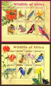 Sierra Leone 1995 Wildlife Flowers Birds Insects Mi. 2402/17 2 Sheets MNH