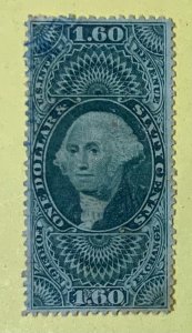 USA 1862-71 FIRST ISSUE REVENUE $1.60 CENTS FOREIGN EXCHANGE  CUT CANCELLATION.