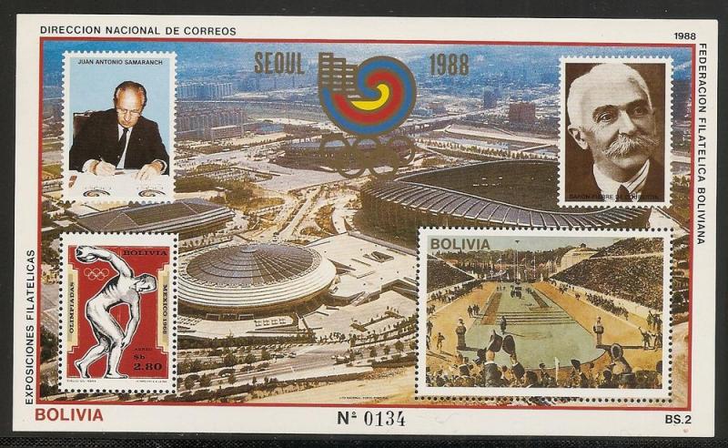 Bolivia C300 NOTE 1988 Olympics s.s. MNH