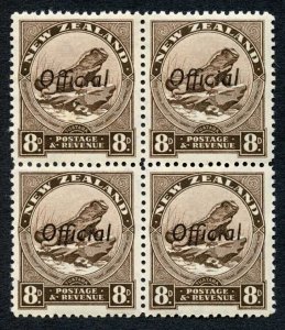 New Zealand SGO128 8d Mult Wmk Perf 12.5 OFFICIAL Block of 4 (2 x U/M) Cat 100++