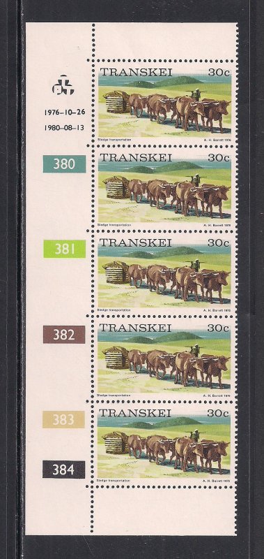 SOUTH AFRICA - TRANSKEI SC# 18a  CONTROL STRIP/5  #380-84   FVF/MNH 1976