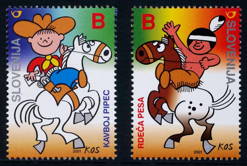 Slovenia 449-50 MNH Cartoons, Horses, Bozo Kos, Cowboy, Indian