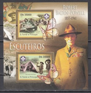 St. Thomas, 2011 issue. Scouts sheet of 2. Sir Baden Powell in Design.