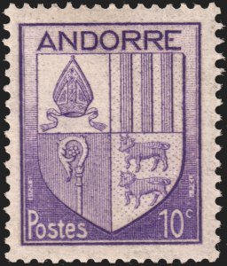 Andorra (French) #78  MNH - 10c vio Coat of Arms (1944)