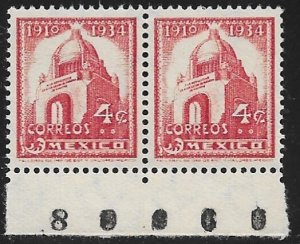 MEXICO 1937 4c Arch of Revolution Redrawn Wmk 156 Sheet Number MNH Pair Sc 731