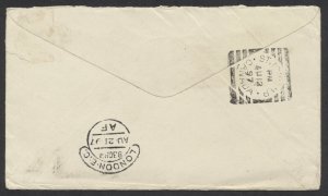 1897 #42 5c SQ Cover Summerside PEI to London St John NB Squared Circle on Back