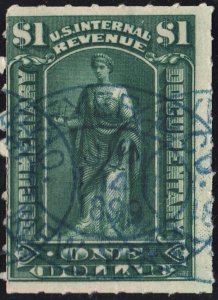 R173 $1.00 Documentary Stamp (1898) CDS/Cut Cancelled