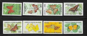 Turks and Caicos islands 1990 Butterflies Sc 826-833 MNH A1990