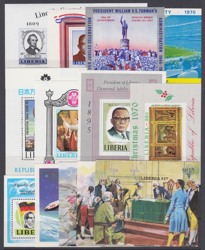 Liberia Sc 386a/943 MNH. 1959-1982 issues, 12 Souvenir Sheets, VF