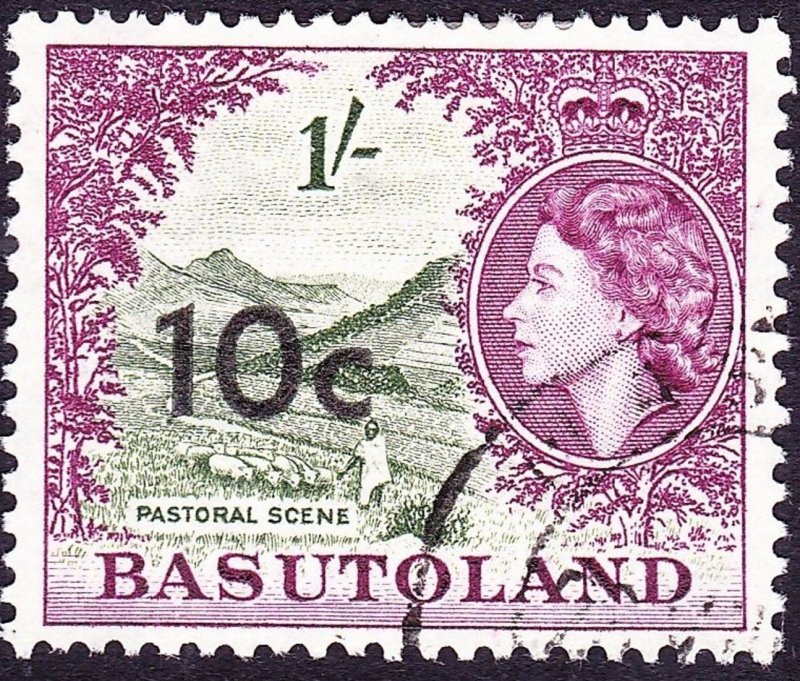 BASUTOLAND 1961 QEII 10c on 1/- Bronze-Green & Purple SG64 FU