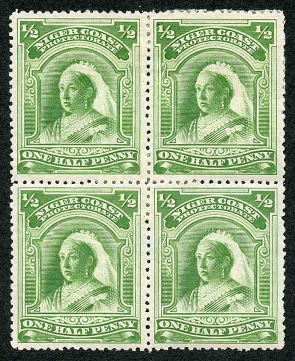 Niger Coast SG51 1/2d Mint Block of Four no wmk M/M