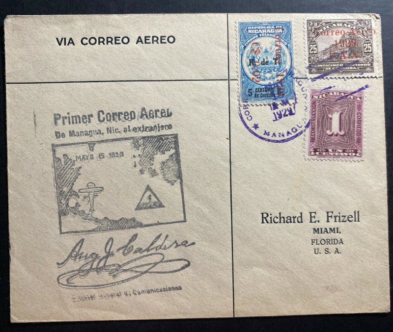 1929 Managua Nicaragua First Flight Airmail Cover FFC To Miami FL USA