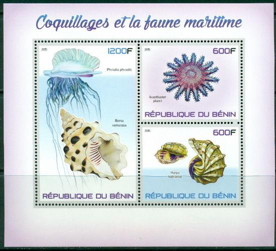 Shells and marine fauna - Benin MNH set 3val and s/s 