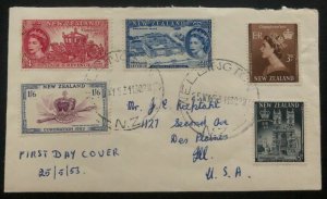 1953 Wellington New Zealand QE II Coronation First Day Cover Queen Elizabeth USA