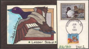 Debbie Weiner Handpainted Combo FDC for the 1989 Federal Duck Stamp - 1st Cachet