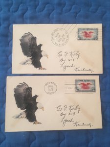 2 C23 AIRMAIL FDC - different cities. from 1938