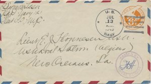 US Navy Post Office Canal Zone Passed by Censor 7/13/1943 to US Naval Station Ne