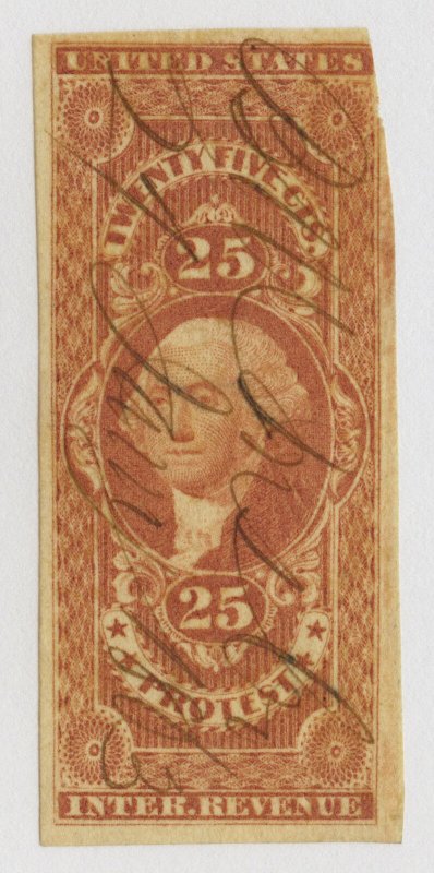 B10 U.S. Revenue Scott R49a 25-cent Protest imperforate, 1863 manuscript cancel