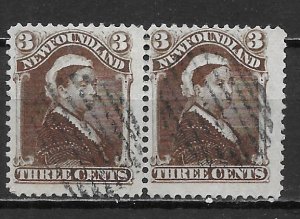 Canada Newfoundland 51 3c Victoria pair Used (z2) (lib)