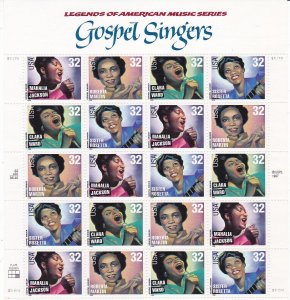 US 3219a (3216-19) MNH 1998 32¢ Gospel Singers - Full Pane of 20