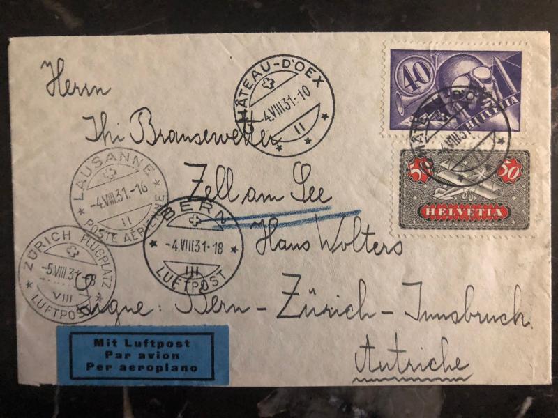 1931 Chateau de Oex Switzerland to Innsbruck Austria First Flight Cover FFC  #C7