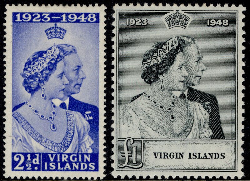 BRITISH VIRGIN ISLANDS GVI SG124-125, ROYAL SILVER WEDDING set, M MINT. Cat £16.