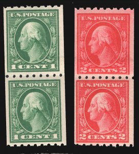 MOMEN: US STAMPS #410-411 COIL PASTE-UP PAIRS MINT OG NH LOT #79840