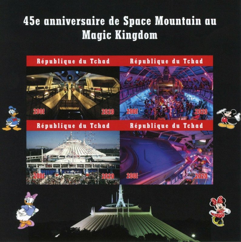 Chad Disney Stamps 2020 MNH Space Mountain Magic Kingdom 45th Anniv 4v IMPF M/S 