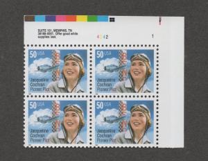 TheStampNut > Scott# 3066 JACQUELINE COCHRAN-PIONEER PILOT PLATE BLOCK (4) MNH