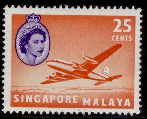 SINGAPORE QEII SG47, 25c orange-red & bluish violet, M MINT.